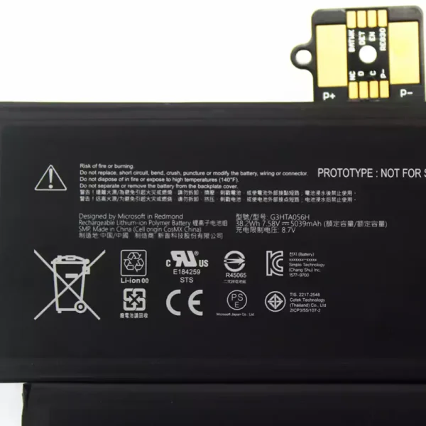 Aккумулятор для ноутбука G3HTA056H,Microsoft Surface Pro X 1876 — изображение 3