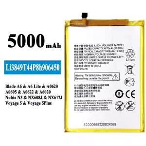 Aккумулятор сотового телефона Li3849T44P8h906450 Применимый к ZTE Blade A6/A6 Lite/Nubia N3/Voyage 5/Voyage 5 PLUS